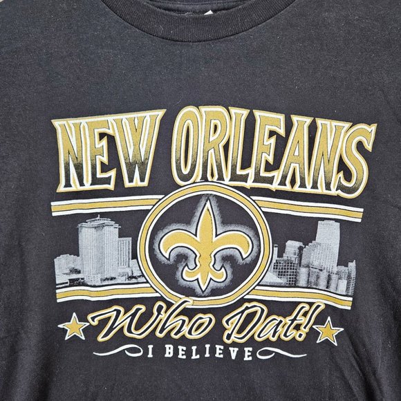 Black New Orleans Saints Football T-Shirt Who Dat I Believe Men's Size M Short - Picture 6 of 10